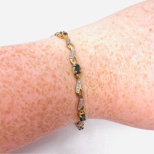 Vintage Gold Plated Sterling Silver Blue Sapphire Accent Tennis Bracelet 7.5